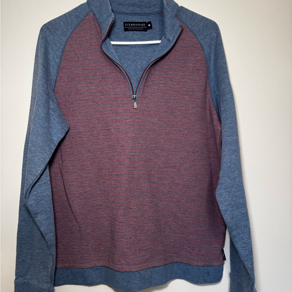 Perry Ellis Men's Burgundy and Blue Zip-Up Sweater